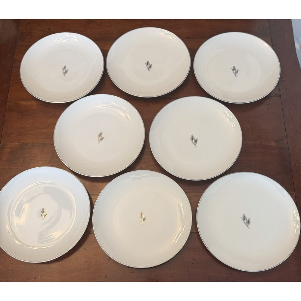 Vintage Fukagawa Arita Dinner Plates 10" Silver Wheat Pattern 928 Set of 8 Japan